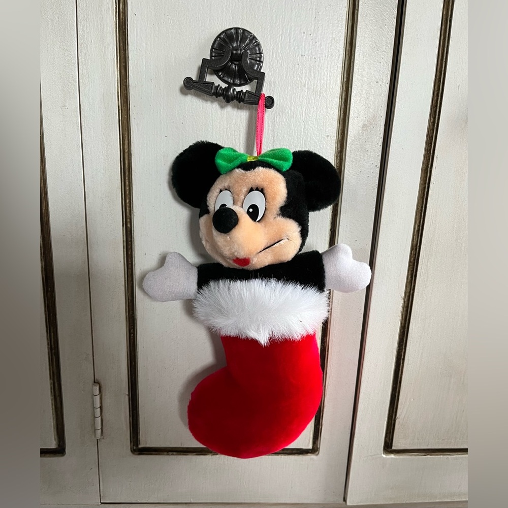 Vintage Disney Parks Minnie Mouse Christmas Stocking Plush Holiday Ornament rare